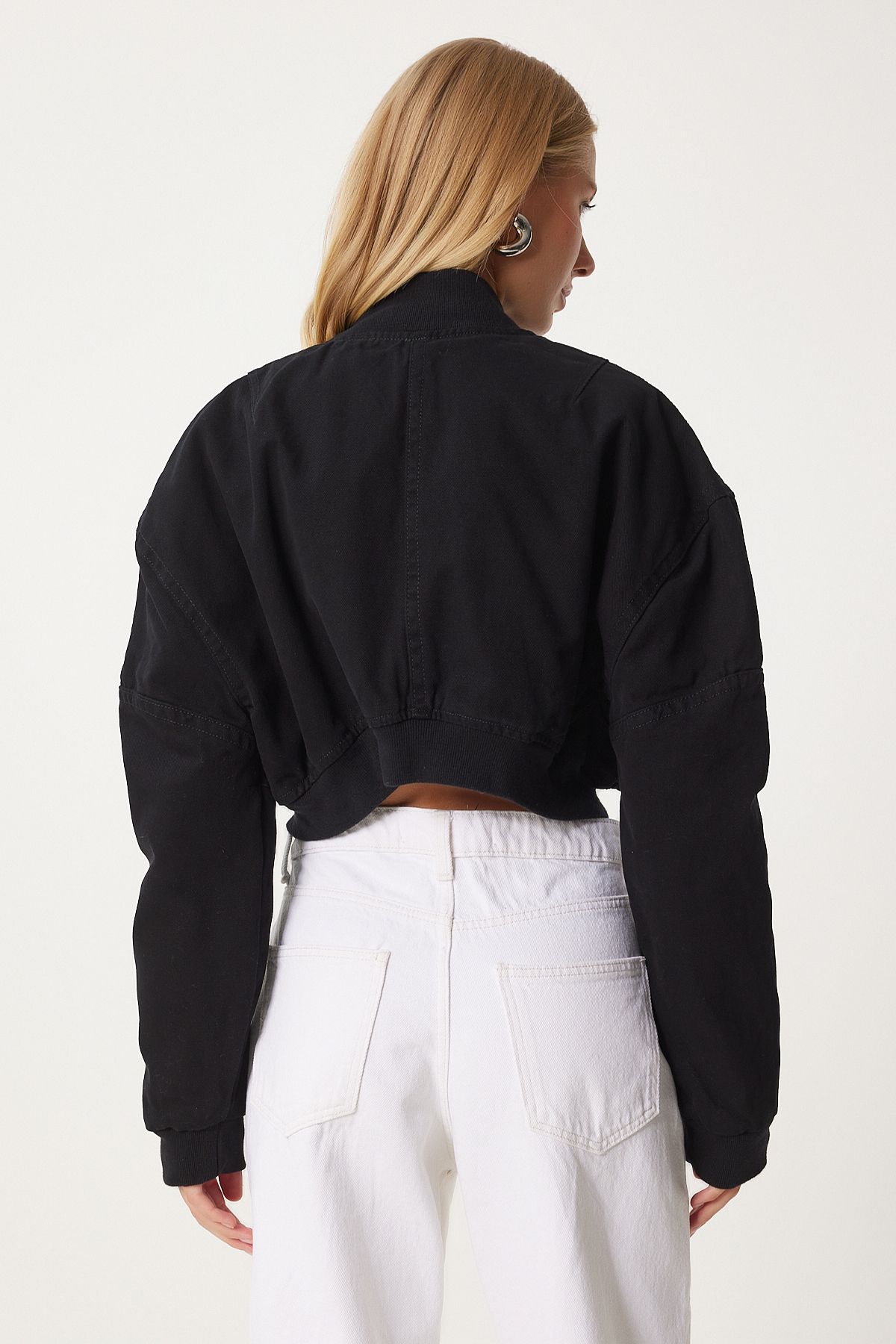 Kadın Siyah Crop Bomber Ceket KL00003 Kadın Siyah Crop Bomber Ceket KL00003
