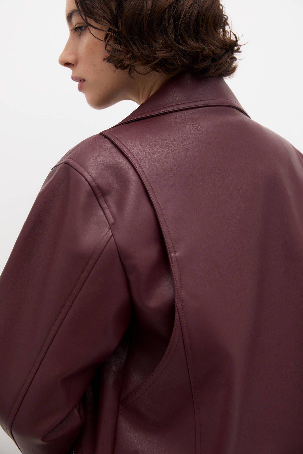 Oversize suni deri biker ceket Oversize suni deri biker ceket