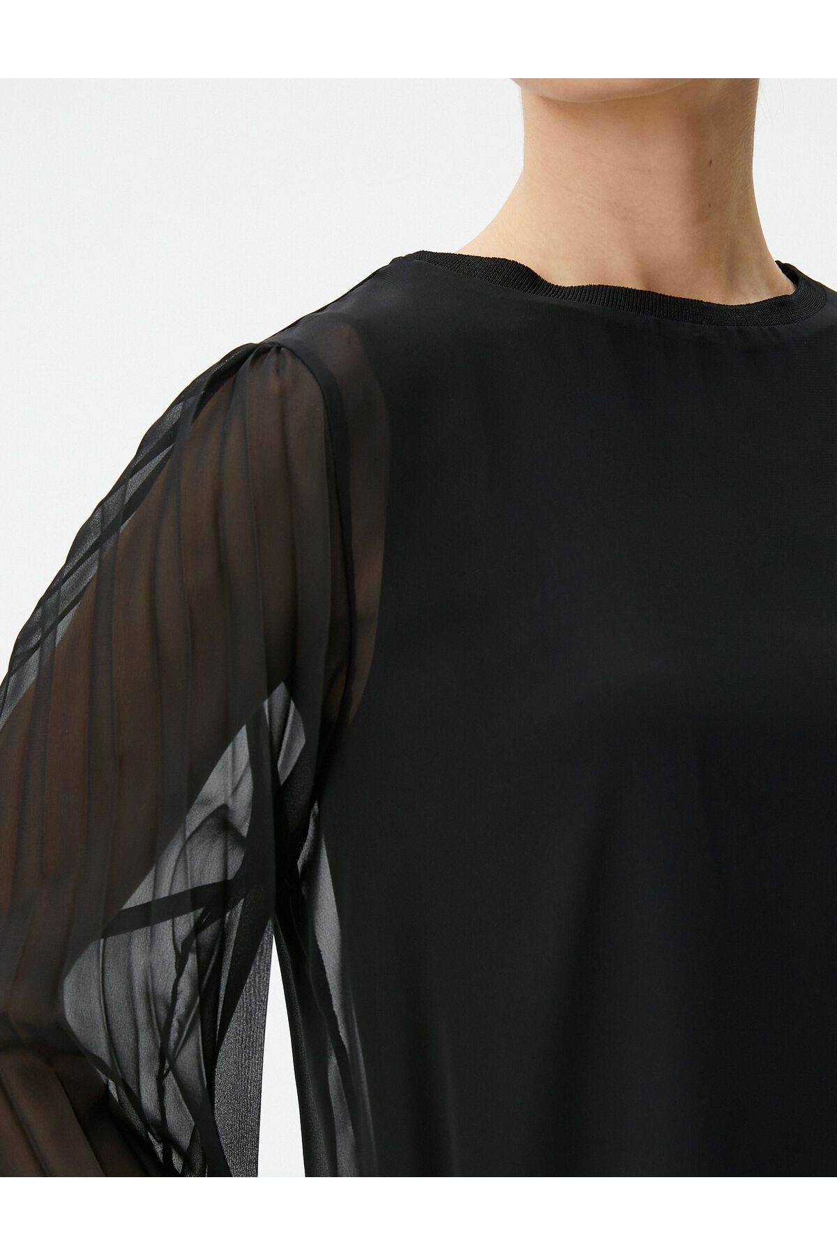 Şifon Bluz Balon Kollu Bisiklet Yaka Şifon Bluz Balon Kollu Bisiklet Yaka