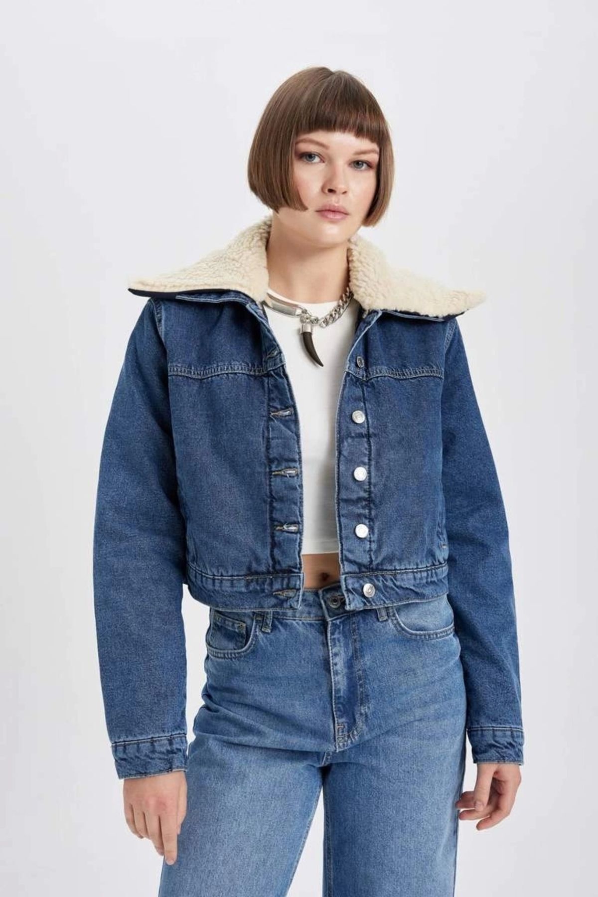 Suni Kürk Yakalı Jean Ceket A9232ax23au Suni Kürk Yakalı Jean Ceket A9232ax23au