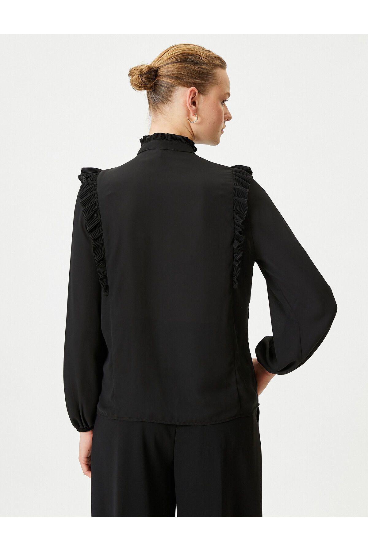 Şifon Gömlek Balon Kollu Fırfırlı Düğmeli Regular Fit