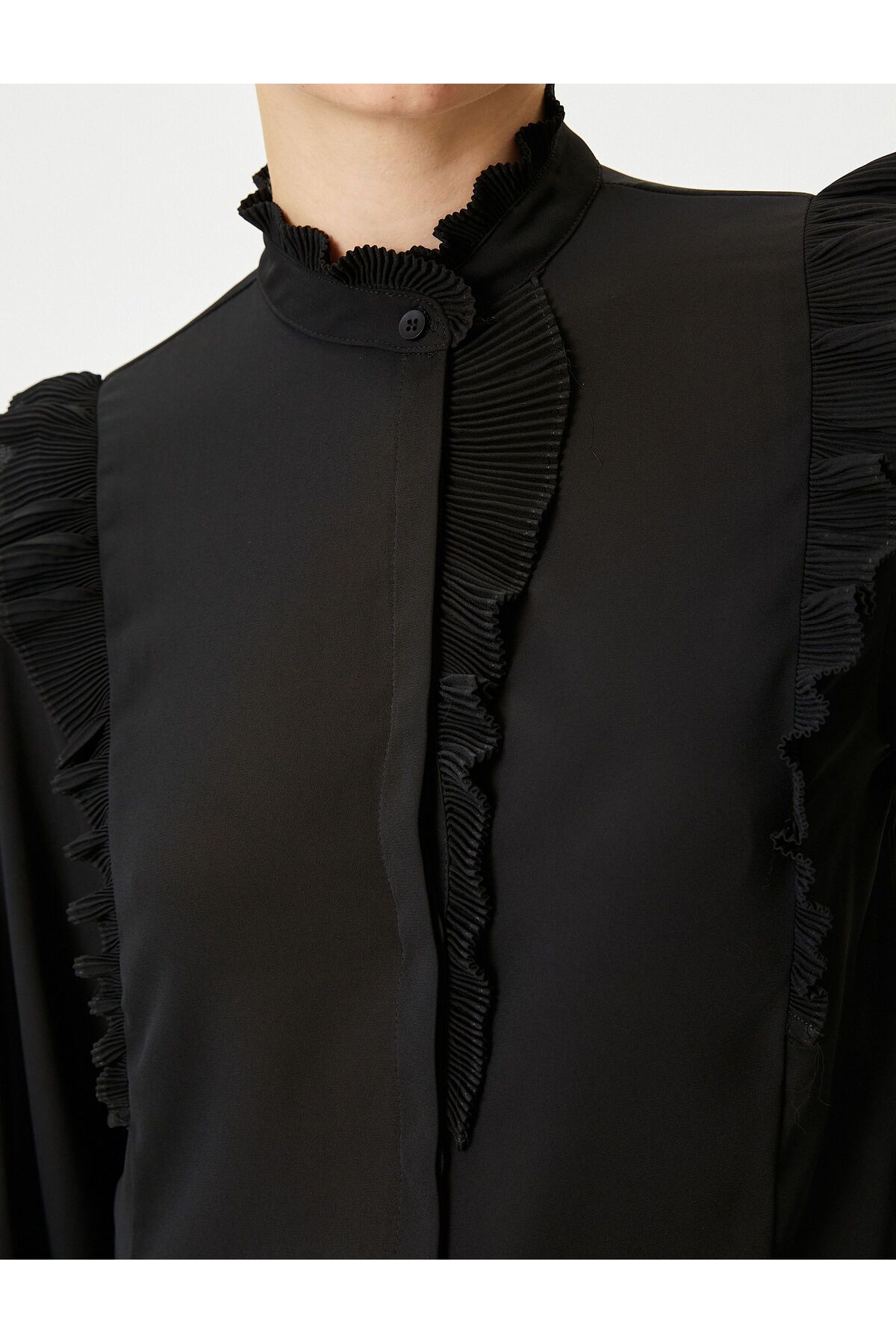 Şifon Gömlek Balon Kollu Fırfırlı Düğmeli Regular Fit