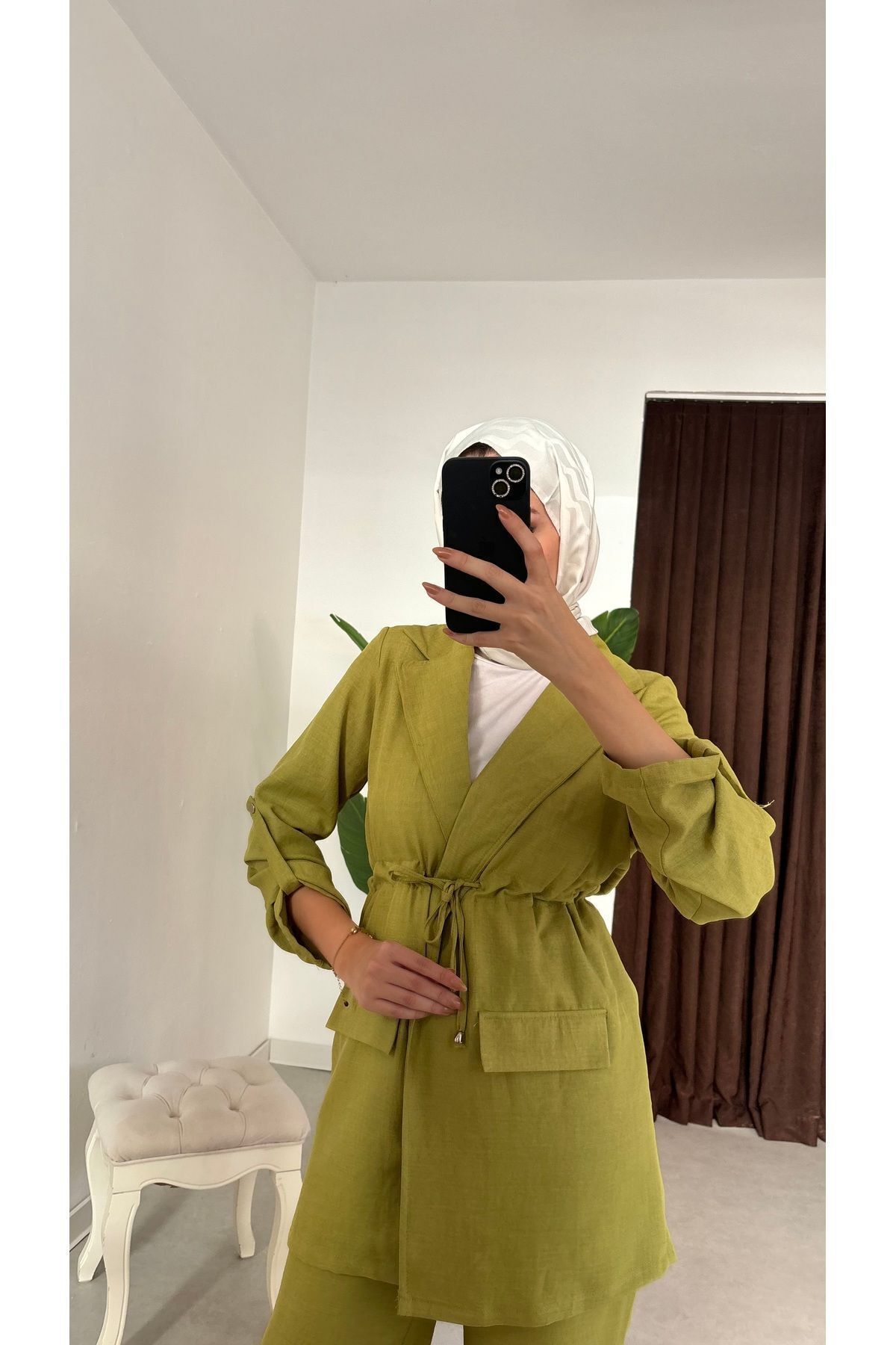 Sofya Keten 2 li Yazlık Takım - Yağ Yeşili Sofya Keten 2 li Yazlık Takım - Yağ Yeşili