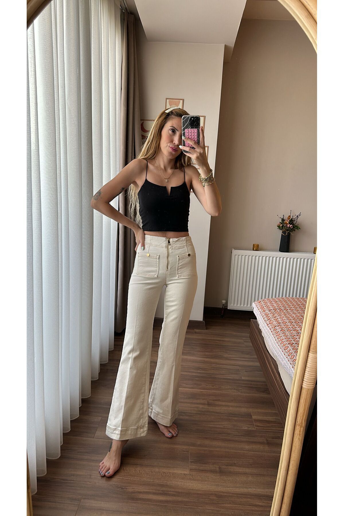 Önden Cepli Ekru Jean Önden Cepli Ekru Jean