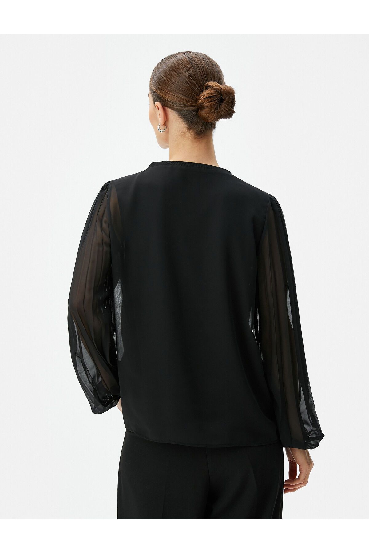 Şifon Bluz Balon Kollu Bisiklet Yaka Şifon Bluz Balon Kollu Bisiklet Yaka