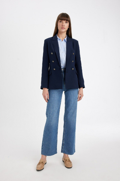Oversize Geniş Kalıp Gömlek Yaka Düğmeli Basic Düz Blazer Ceket D3155ax24au