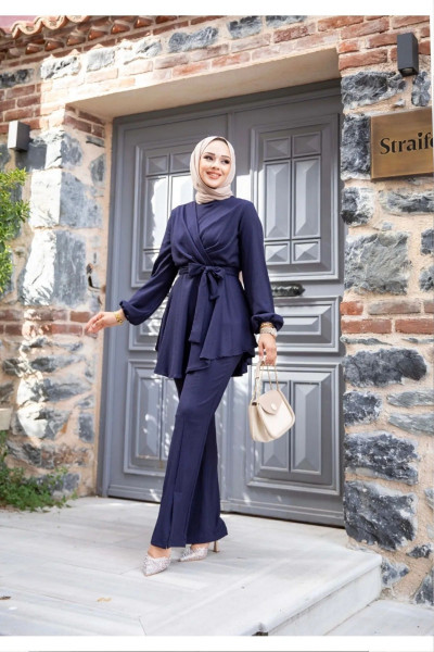 V Çaprazlı Pantolonlu Tesettür Takım