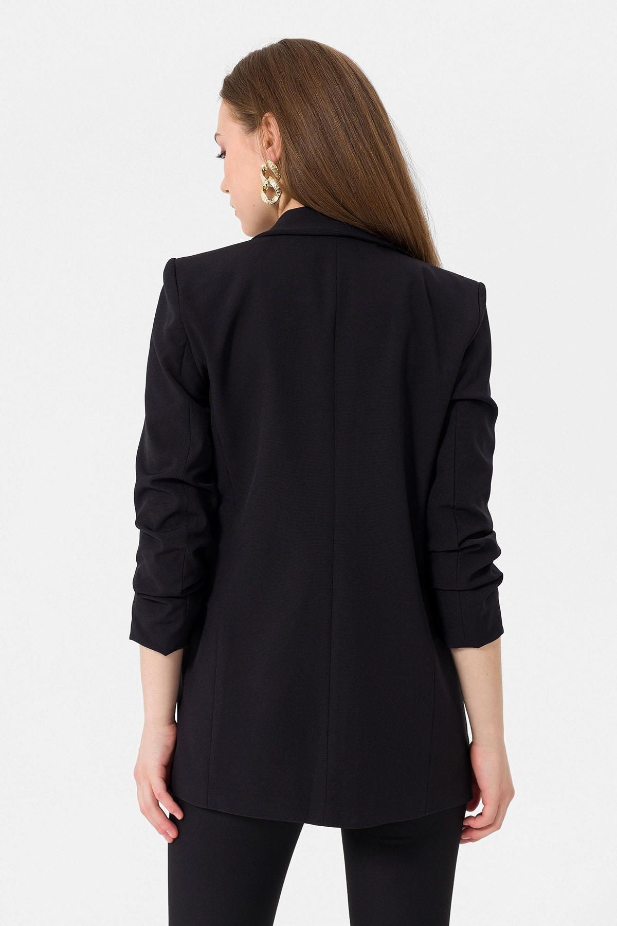 Kolu Büzgülü Cep Görünümlü Önü Açık Blazer Ceket 245095 - Kolu Büzgülü Cep Görünümlü Önü Açık Blazer Ceket 245095 -