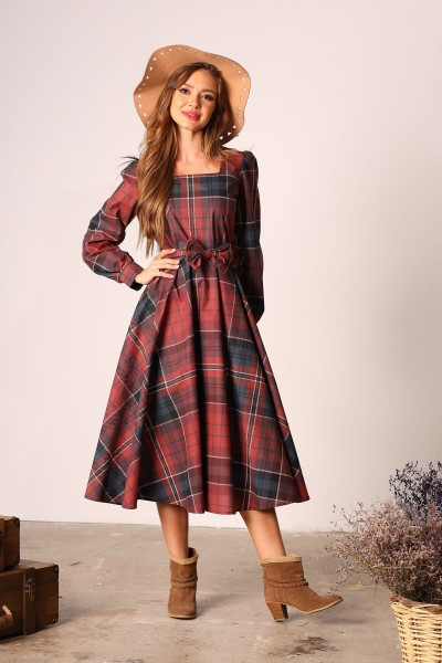 Vintage Kahve Kloş Kare Yaka Elbise