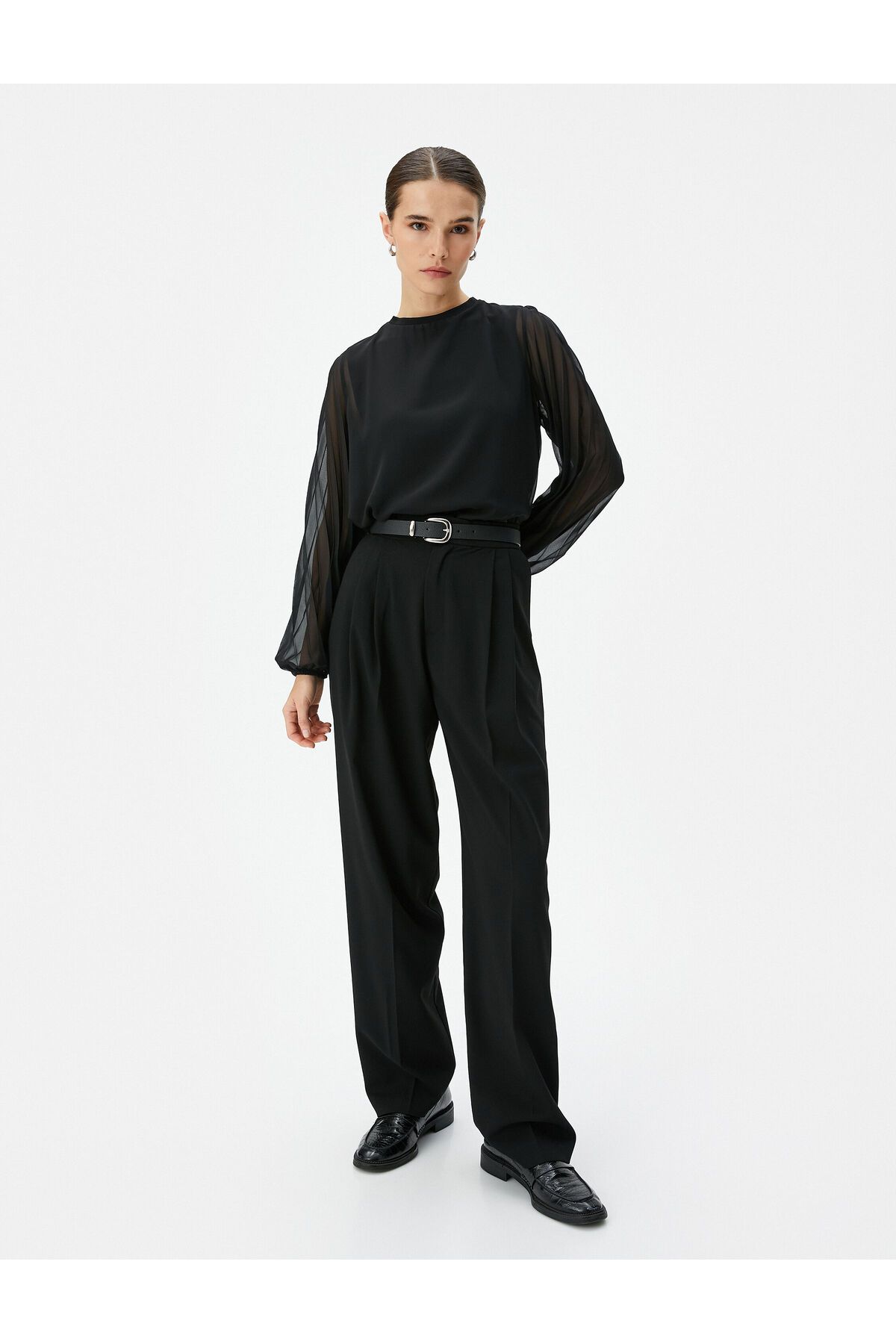 Şifon Bluz Balon Kollu Bisiklet Yaka Şifon Bluz Balon Kollu Bisiklet Yaka