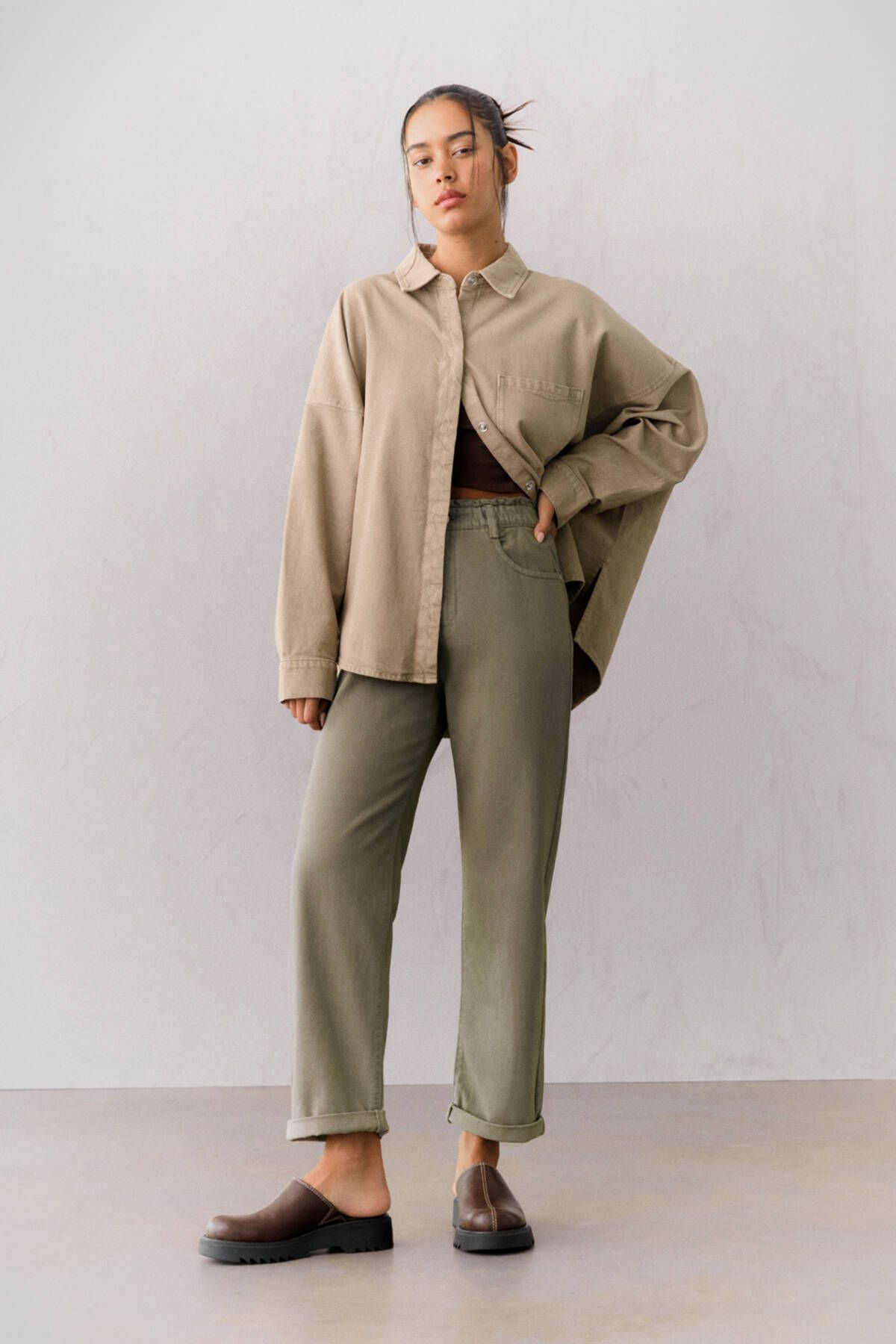 Straight fit paperbag pantolon Straight fit paperbag pantolon