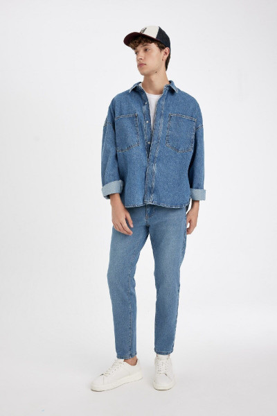 Oversize Geniş Kalıp Pamuklu Jean Uzun Kollu Basic Gömlek C7538ax24au Oversize Geniş Kalıp Pamuklu Jean Uzun Kollu Basic Gömlek C7538ax24au