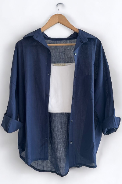 Oversize Keten Dokulu %100 Pamuk Tek Cepli Salaş Gömlek BB-KU3435 Oversize Keten Dokulu %100 Pamuk Tek Cepli Salaş Gömlek BB-KU3435