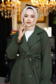 Kolları Lastik Detay Seyyar Kuşaklı Trençkot Kolları Lastik Detay Seyyar Kuşaklı Trençkot