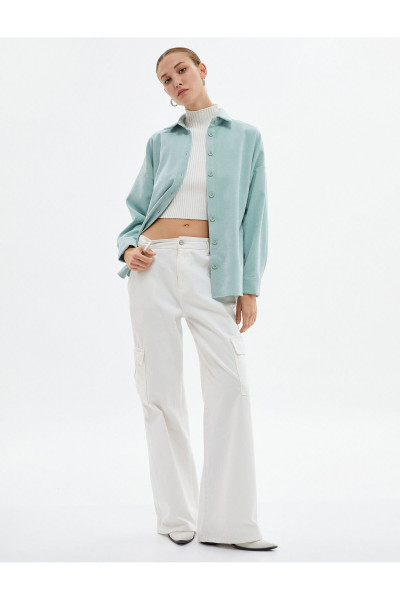 Oversize Kadife Gömlek Düğmeli Manşet Yaka Oversize Kadife Gömlek Düğmeli Manşet Yaka