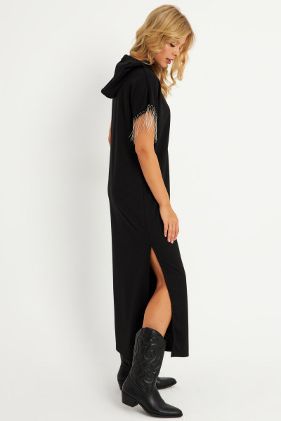 Kadın Siyah Zincir Detaylı Kapüşonlu Midi Elbise      EY2904 Kadın Siyah Zincir Detaylı Kapüşonlu Midi Elbise      EY2904