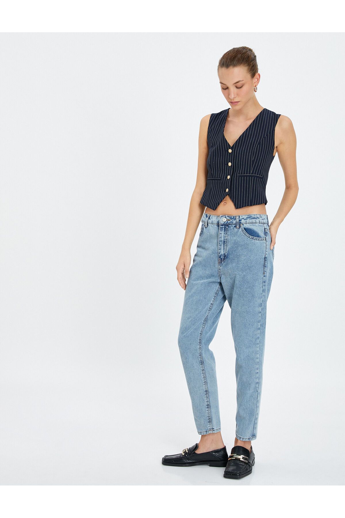 Mom Jean Yüksek Bel Rahat Kesim Hafif Dar Paça Pamuklu Cepli - Mom Jeans Mom Jean Yüksek Bel Rahat Kesim Hafif Dar Paça Pamuklu Cepli - Mom Jeans