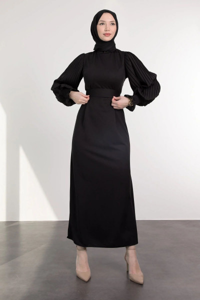 Kolları Balon Pilise Detaylı Tesettür Elbise Kolları Balon Pilise Detaylı Tesettür Elbise