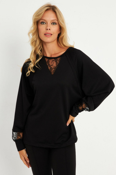 Kadın Siyah Dantel Detaylı Sweatshirt EY2906 Kadın Siyah Dantel Detaylı Sweatshirt EY2906