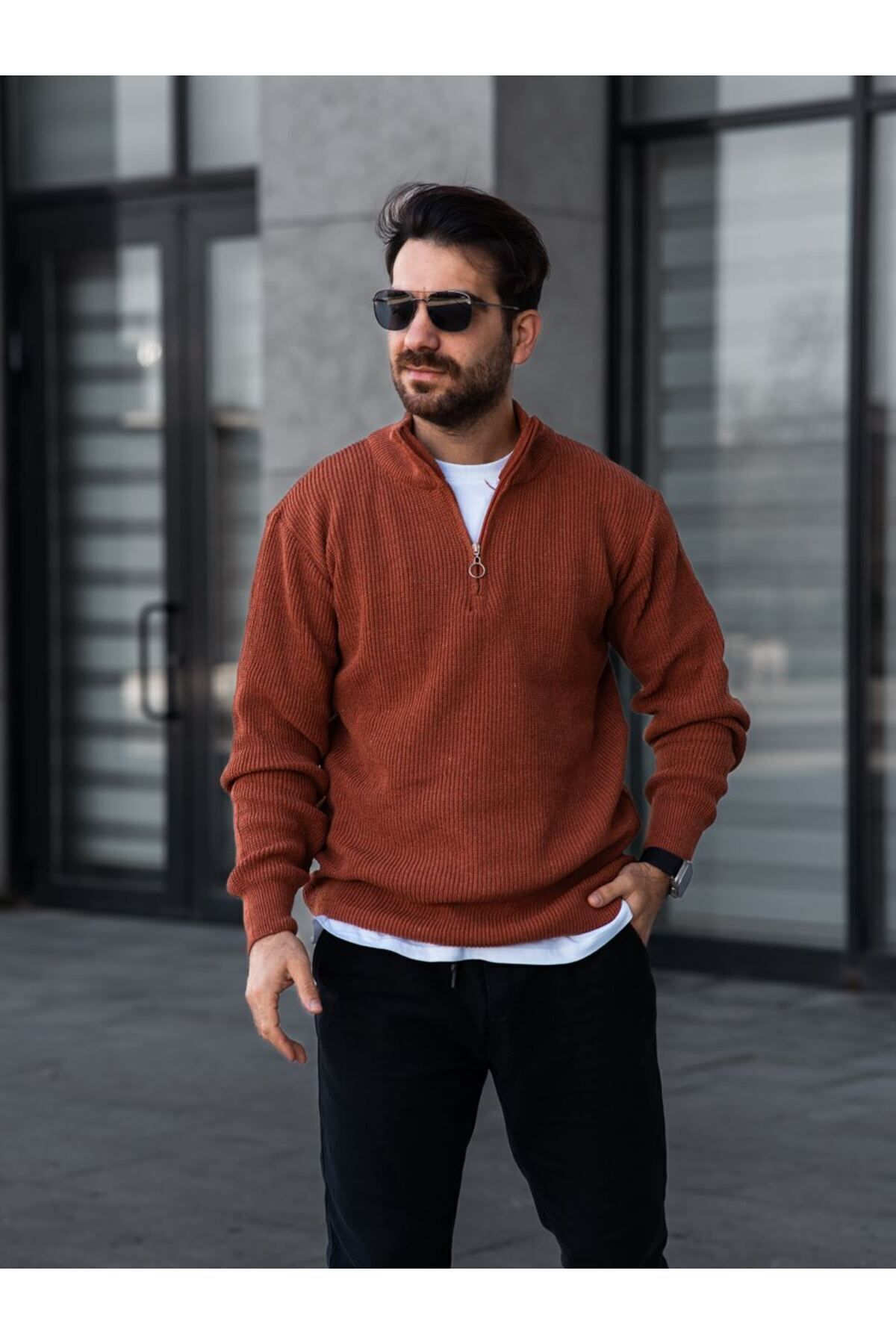 Unisex Yarım Fermuarlı Triko Kazak Unisex Yarım Fermuarlı Triko Kazak
