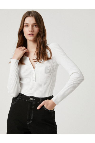 Polo Yaka Triko Kazak Ribanalı Çıtçıtlı Dar Kesim