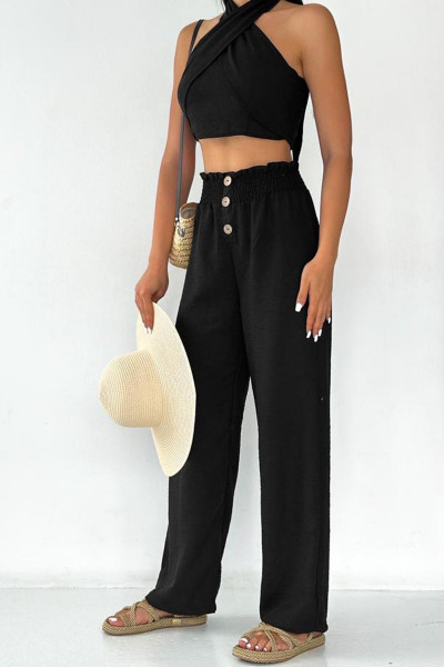 Yeni Sezon Kadın Siyah Boyundan Bağlamalı Crop Bluz Yeni Sezon Kadın Siyah Boyundan Bağlamalı Crop Bluz