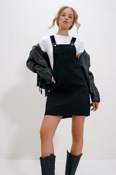 Kadın Siyah Askılı Cepli Jean Salopet ALC-X6193 Kadın Siyah Askılı Cepli Jean Salopet ALC-X6193