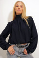 Kadın Siyah Yarım Balıkçı Önü Büzgülü Manşet Kollu Bluz ALC-X12491 Kadın Siyah Yarım Balıkçı Önü Büzgülü Manşet Kollu Bluz ALC-X12491