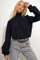 Kadın Siyah Yarım Balıkçı Önü Büzgülü Manşet Kollu Bluz ALC-X12491 Kadın Siyah Yarım Balıkçı Önü Büzgülü Manşet Kollu Bluz ALC-X12491