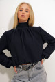 Kadın Siyah Yarım Balıkçı Önü Büzgülü Manşet Kollu Bluz ALC-X12491 Kadın Siyah Yarım Balıkçı Önü Büzgülü Manşet Kollu Bluz ALC-X12491