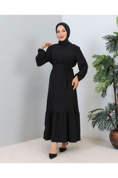 Lara Kuşaklı Elbise Siyah