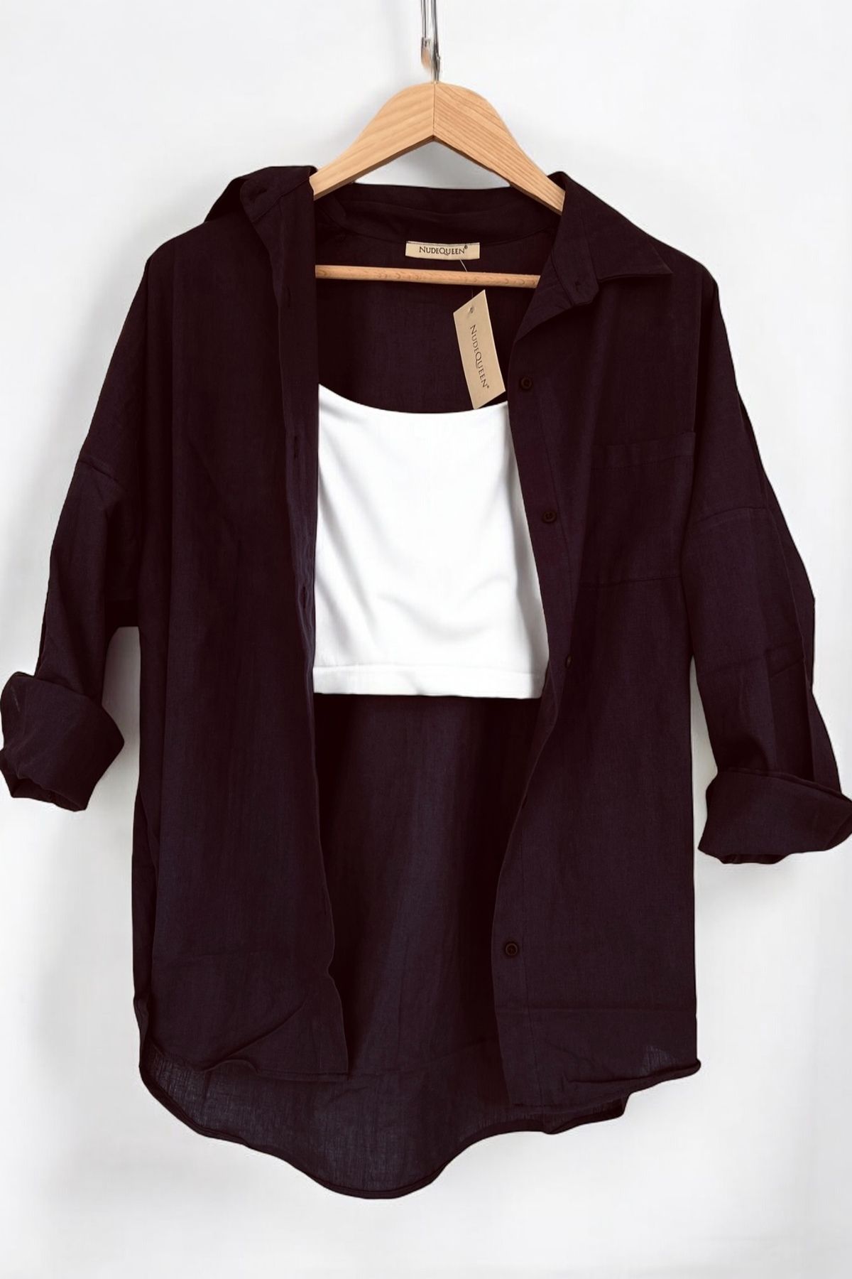 Oversize Keten Dokulu %100 Pamuk Tek Cepli Salaş Gömlek BB-KU3435 Oversize Keten Dokulu %100 Pamuk Tek Cepli Salaş Gömlek BB-KU3435