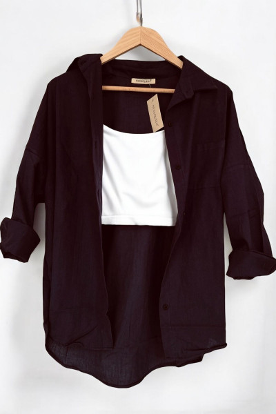 Oversize Keten Dokulu %100 Pamuk Tek Cepli Salaş Gömlek BB-KU3435 Oversize Keten Dokulu %100 Pamuk Tek Cepli Salaş Gömlek BB-KU3435
