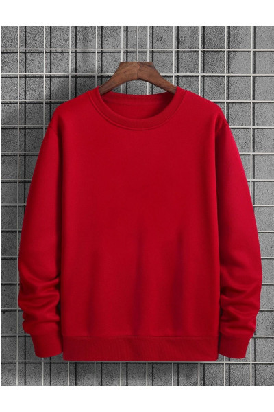 Unisex Bay-Bayan Baskısız Oversize Renkli Bisiklet Yaka Sweatshirt