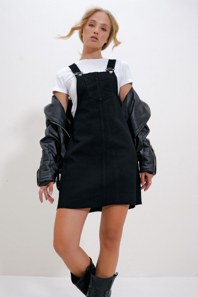 Kadın Siyah Askılı Cepli Jean Salopet ALC-X6193 Kadın Siyah Askılı Cepli Jean Salopet ALC-X6193