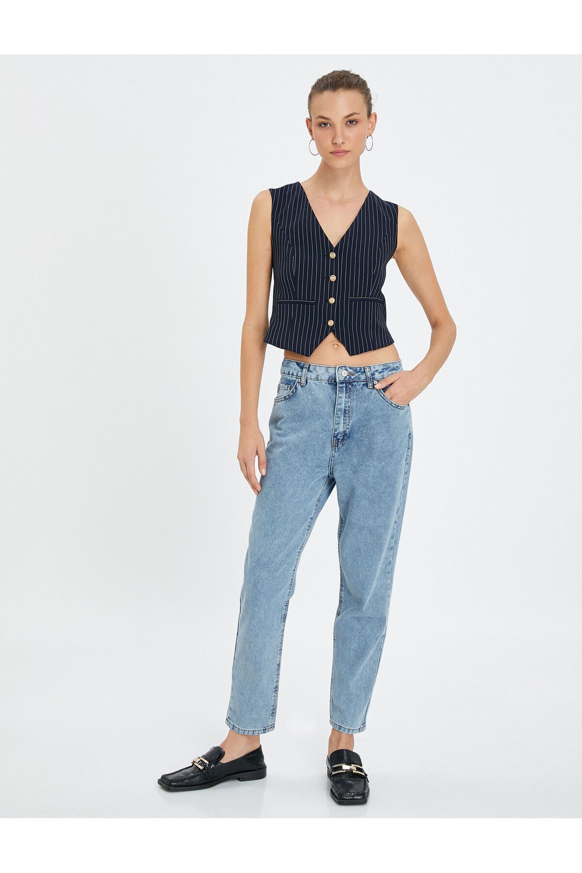 Mom Jean Yüksek Bel Rahat Kesim Hafif Dar Paça Pamuklu Cepli - Mom Jeans Mom Jean Yüksek Bel Rahat Kesim Hafif Dar Paça Pamuklu Cepli - Mom Jeans
