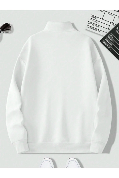 Unisex Erkek/Kadın Düz Renkli Dik Yaka Yarım Fermuarlı Pamuklu Oversize Sweatshirt Unisex Erkek/Kadın Düz Renkli Dik Yaka Yarım Fermuarlı Pamuklu Oversize Sweatshirt