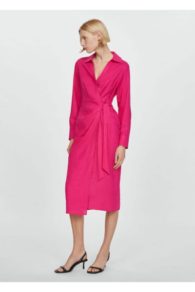 Keten bağ detaylı gömlek elbise Keten bağ detaylı gömlek elbise