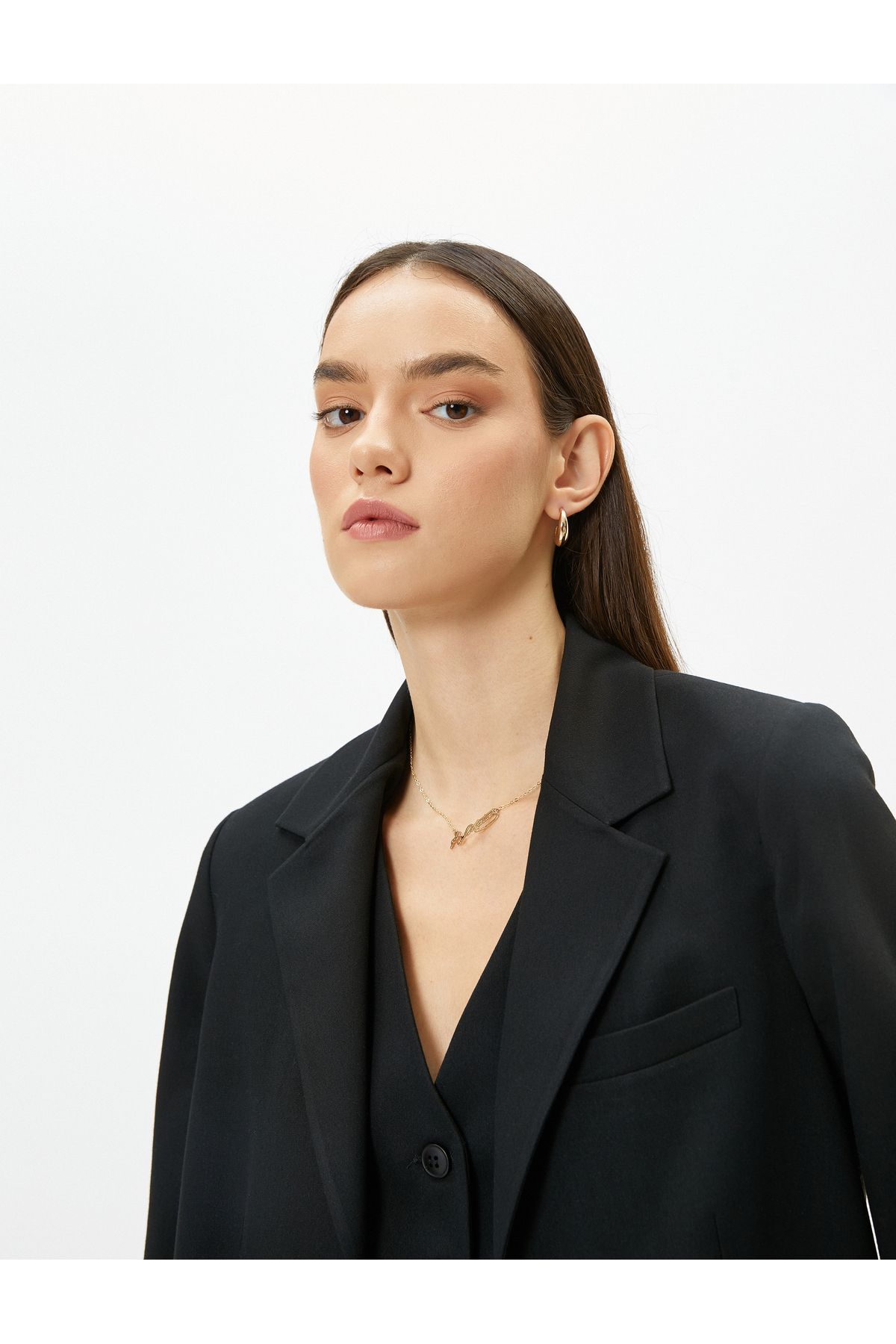 Vatkalı Blazer Ceket Tek Düğmeli Cep Detaylı Vatkalı Blazer Ceket Tek Düğmeli Cep Detaylı
