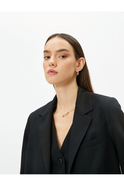 Vatkalı Blazer Ceket Tek Düğmeli Cep Detaylı