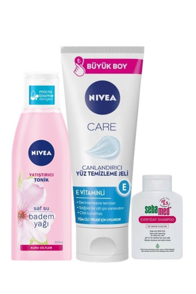 Badem özlü Yatıştırıcı Tonik 200 ml , Canlandırıcı Yüz Temizleme Jeli 225 ml, Mini Şampuan 20 ml Badem özlü Yatıştırıcı Tonik 200 ml , Canlandırıcı Yüz Temizleme Jeli 225 ml, Mini Şampuan 20 ml