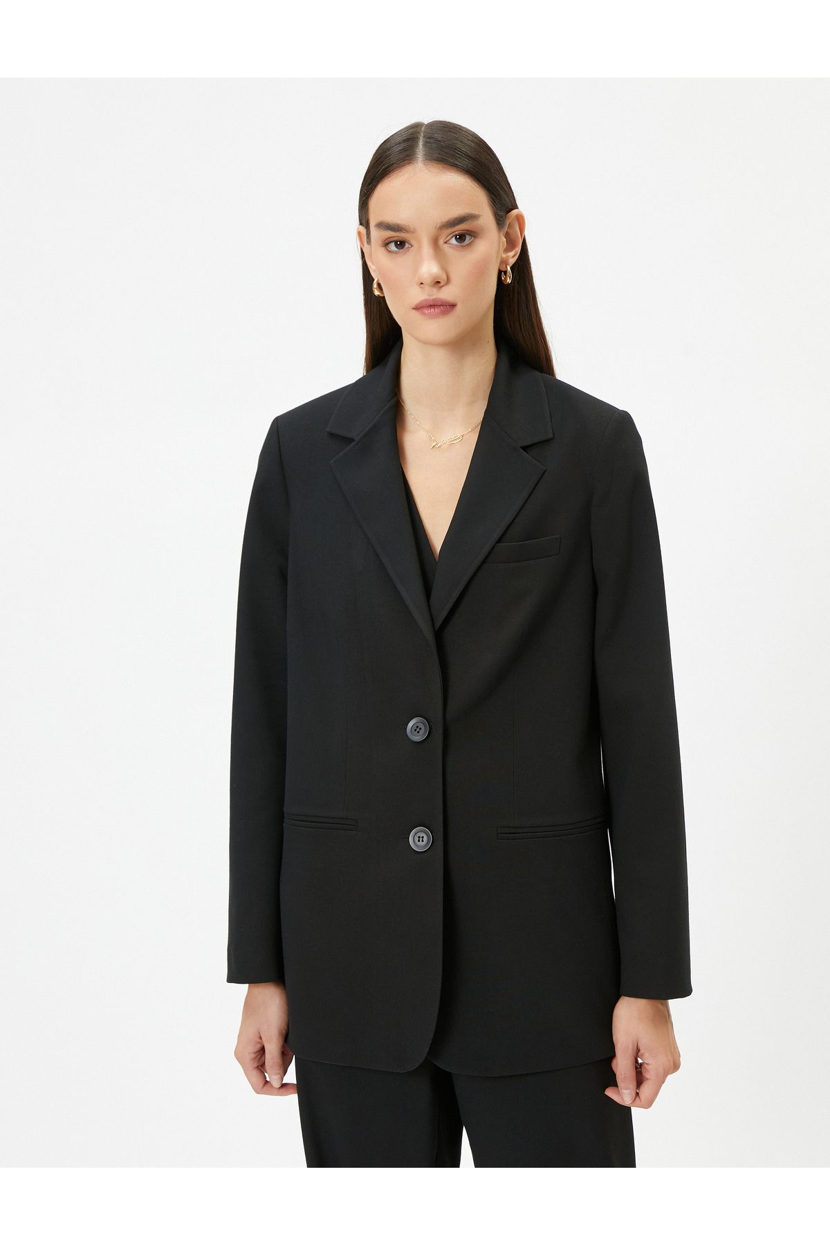 Vatkalı Blazer Ceket Tek Düğmeli Cep Detaylı Vatkalı Blazer Ceket Tek Düğmeli Cep Detaylı