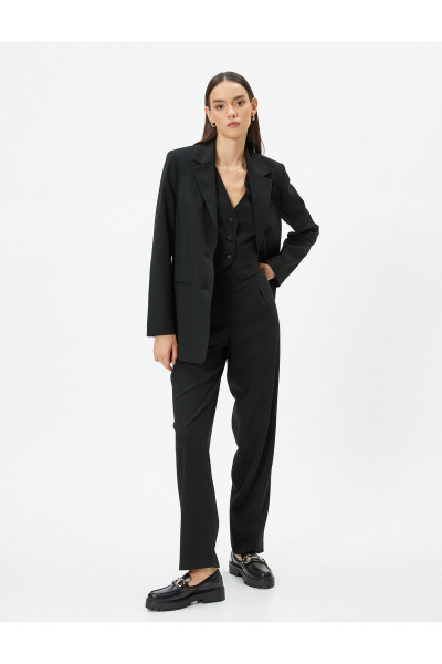 Vatkalı Blazer Ceket Tek Düğmeli Cep Detaylı Vatkalı Blazer Ceket Tek Düğmeli Cep Detaylı