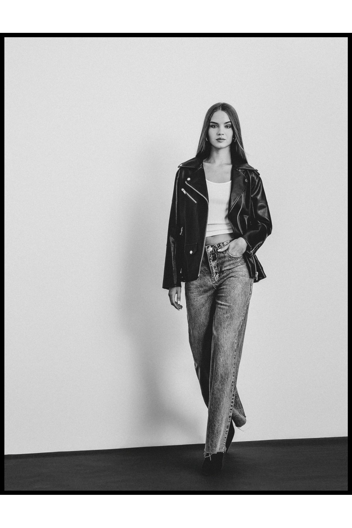 Oversize Biker Ceket Suni Deri Fermuarlı Oversize Biker Ceket Suni Deri Fermuarlı