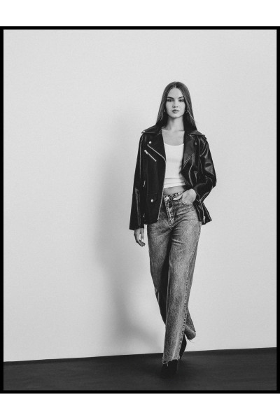 Oversize Biker Ceket Suni Deri Fermuarlı Oversize Biker Ceket Suni Deri Fermuarlı