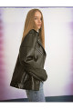 Oversize Biker Ceket Suni Deri Fermuarlı Oversize Biker Ceket Suni Deri Fermuarlı