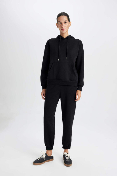 Relax Fit Kapüşonlu Kanguru Cepli Kalın Basic Düz Siyah Sweatshirt W1240az24wn Relax Fit Kapüşonlu Kanguru Cepli Kalın Basic Düz Siyah Sweatshirt W1240az24wn