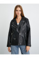 Oversize Biker Ceket Suni Deri Fermuarlı Oversize Biker Ceket Suni Deri Fermuarlı