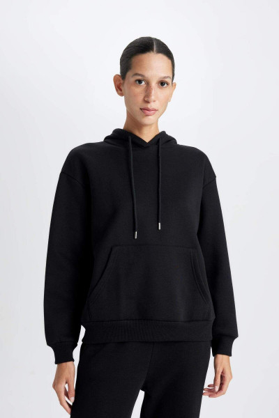 Relax Fit Kapüşonlu Kanguru Cepli Kalın Basic Düz Siyah Sweatshirt W1240az24wn Relax Fit Kapüşonlu Kanguru Cepli Kalın Basic Düz Siyah Sweatshirt W1240az24wn