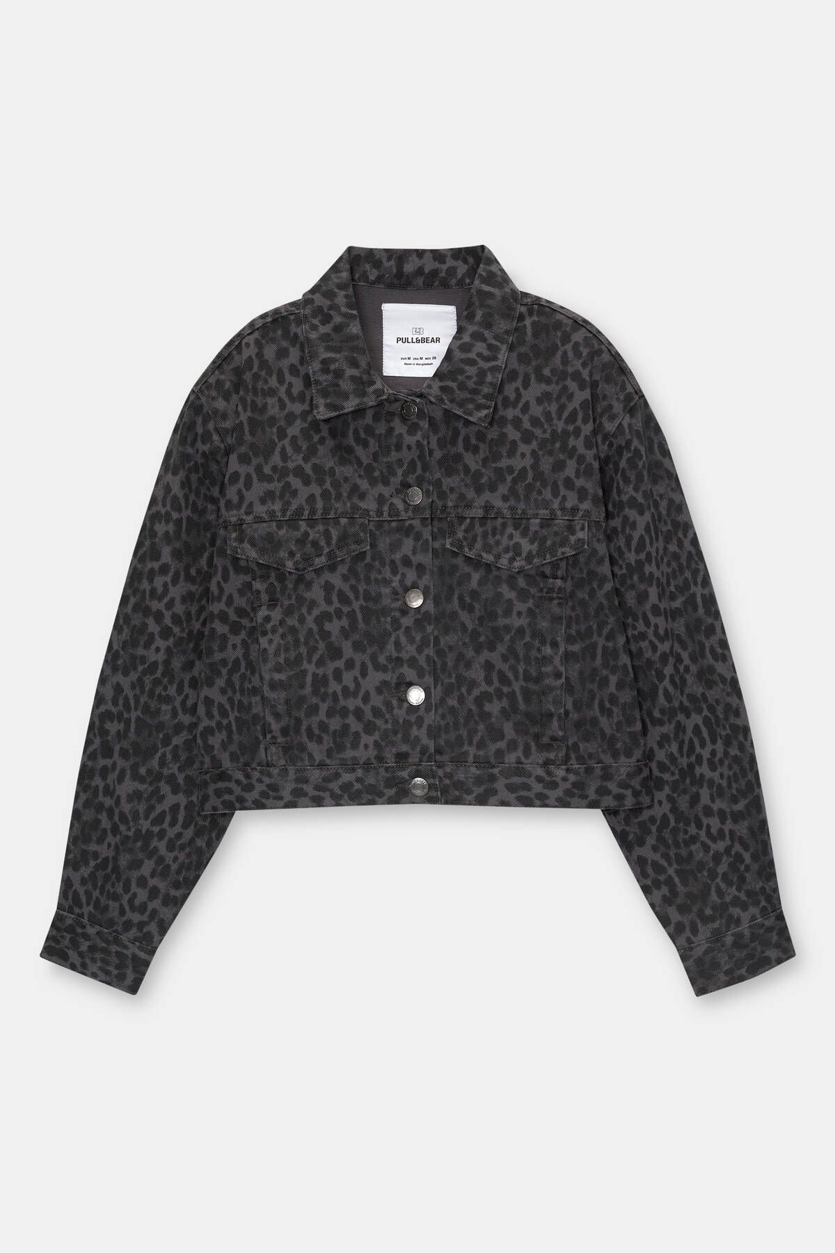 Leopar desenli kare kesim denim ceket Leopar desenli kare kesim denim ceket